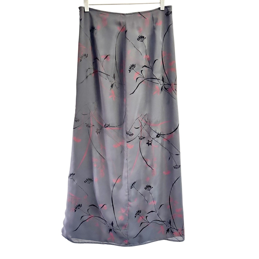 Express Maxi Skirt Womens 7/8 Gray Pink Floral Chiffon‎ Y2K Whimsigoth Lined 90s